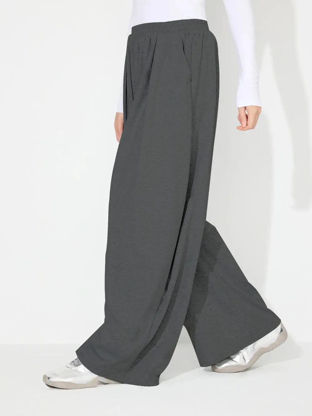 Elastic Waist Wide Leg Pants with Pockets – Trendsi | ClozArt