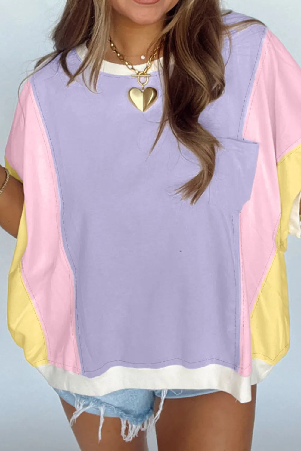 Color Block Patchwork Half Sleeve Oversized T Shirt – Trendsi | ClozArt