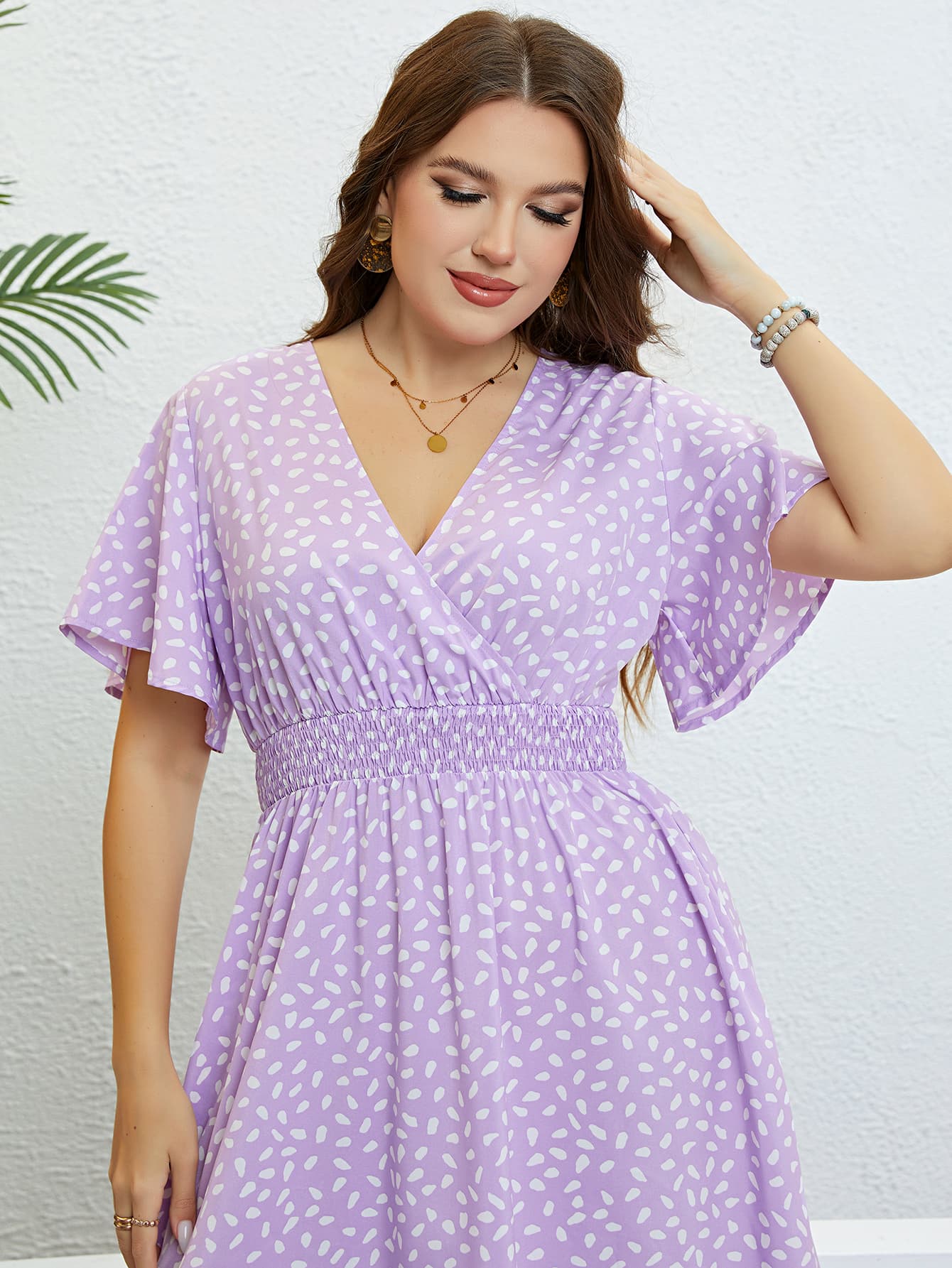 Honey Plus Size Printed Smocked Waist Surplice Dress – Trendsi | ClozArt