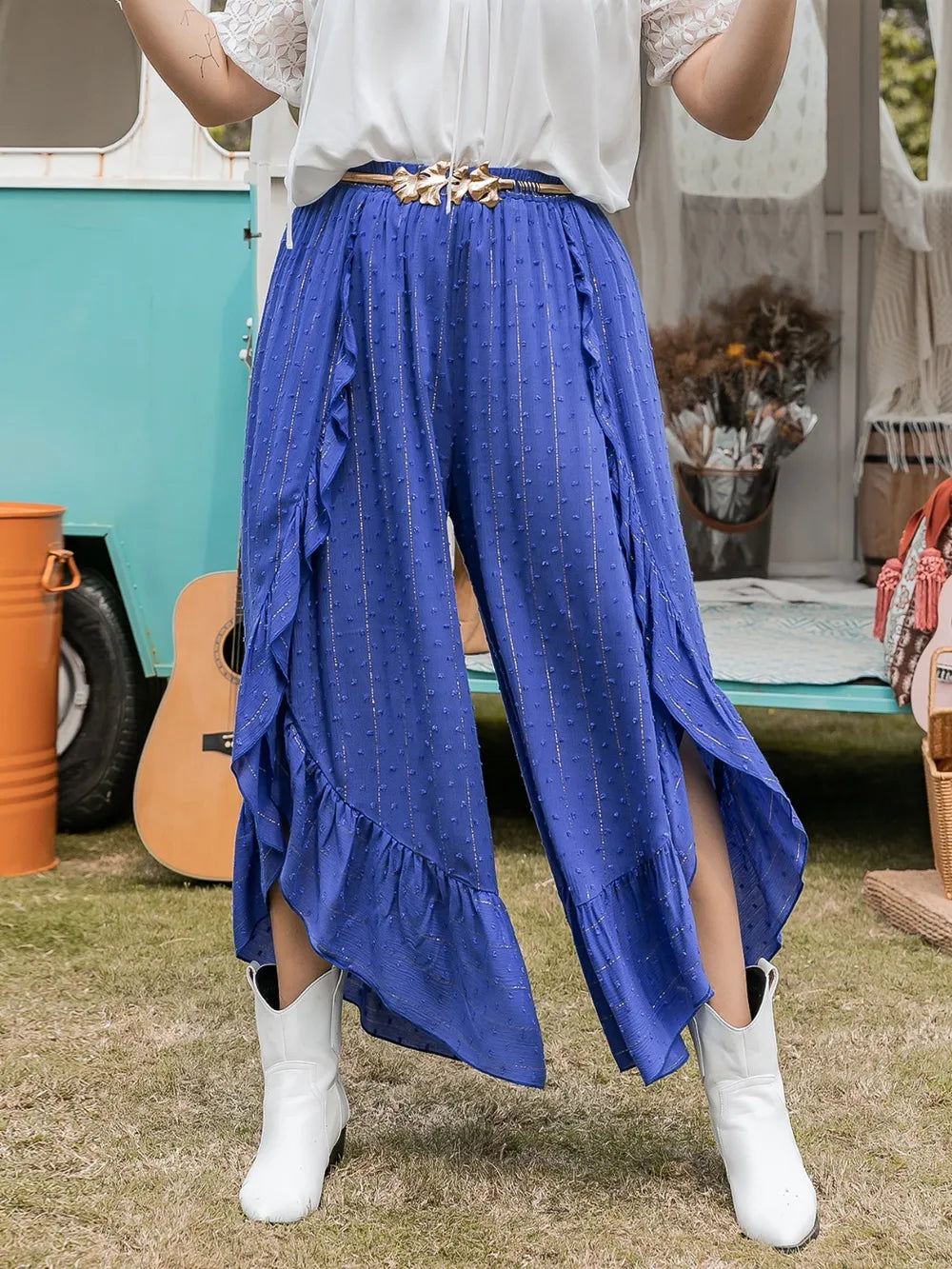 Plus Size Swiss Dot Ruffled Wide Leg Pants – Trendsi | ClozArt