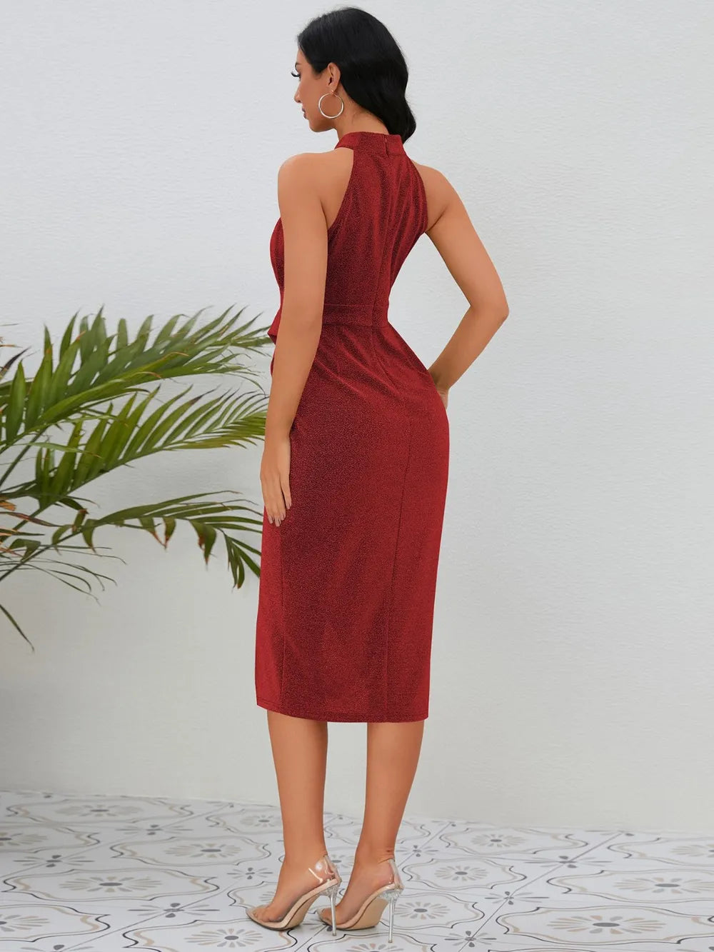 Slit Ruched Mock Neck Sleeveless Dress – Trendsi | ClozArt