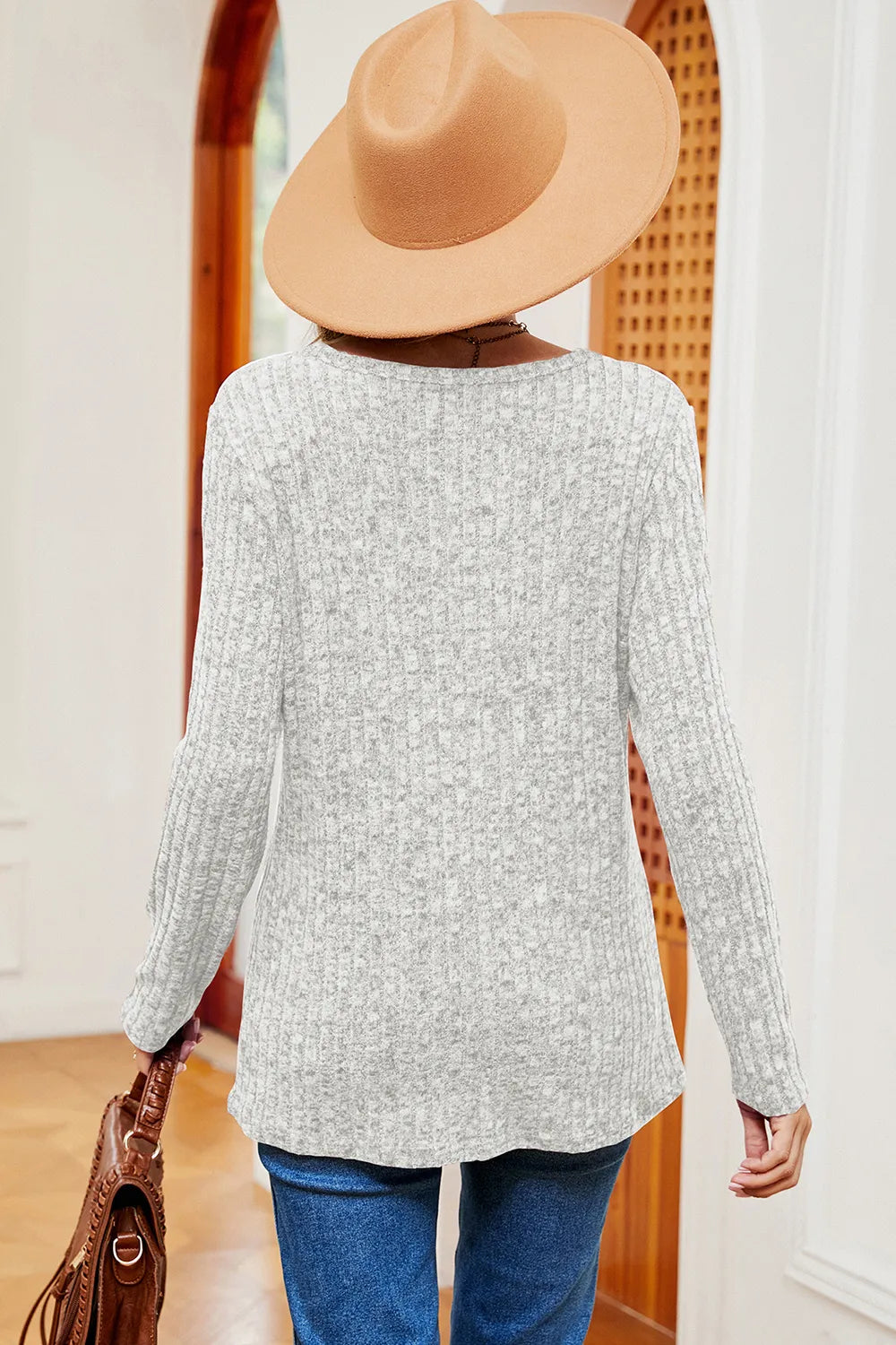 Eyelet Ribbed Round Neck Long Sleeve T-Shirt – Trendsi | ClozArt
