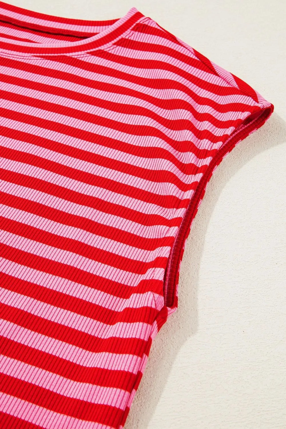 Stripe Ribbed Cap Sleeve Round Neck T Shirt – Trendsi | ClozArt
