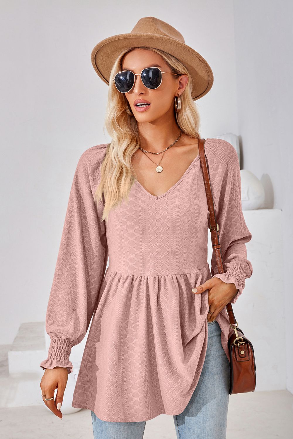 V-Neck Lantern Sleeve Blouse – Trendsi | ClozArt