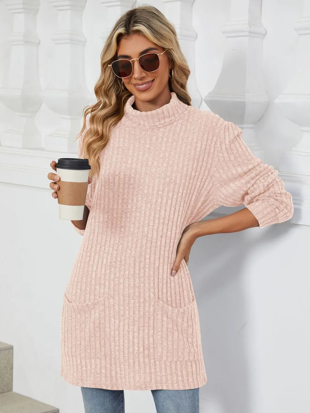 Ribbed Mock Neck Long Sleeve T-Shirt – Trendsi | ClozArt