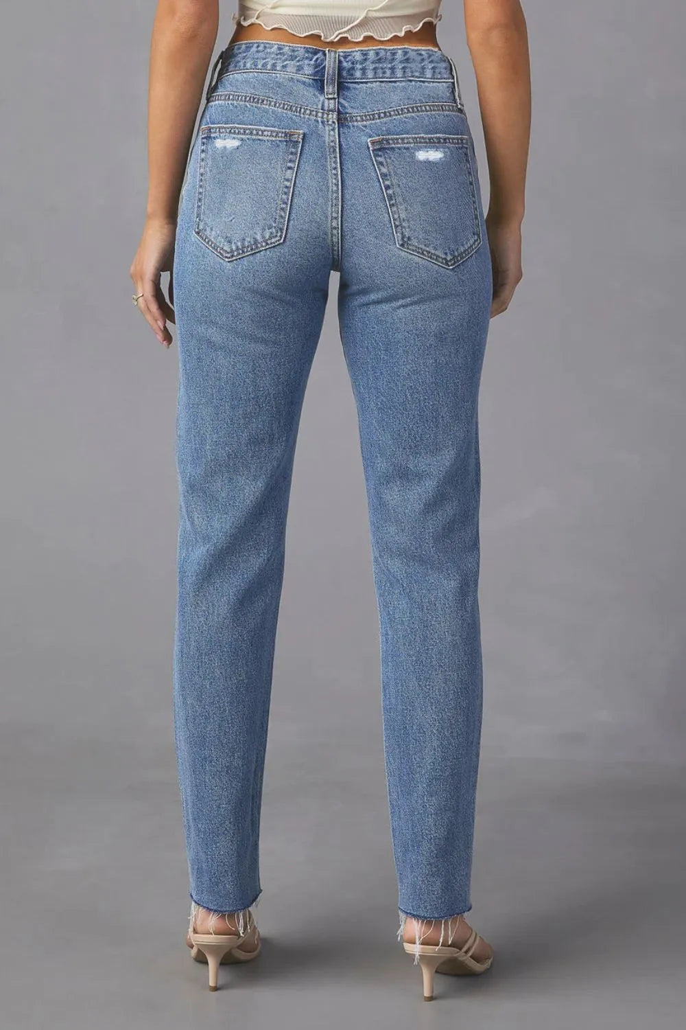 Distressed Raw Hem Straight Jeans with Pockets – Trendsi | ClozArt