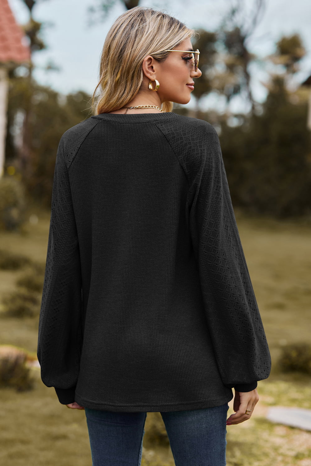 Notched Neck Raglan Sleeve Blouse – Trendsi | ClozArt