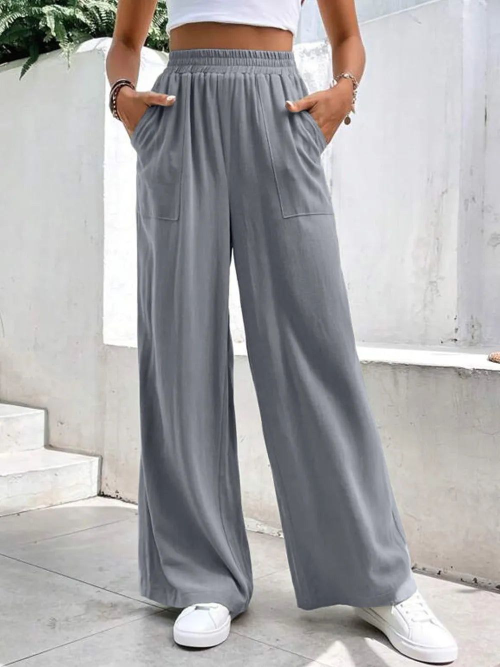 High Waist Wide Leg Pants with Pockets – Trendsi | ClozArt