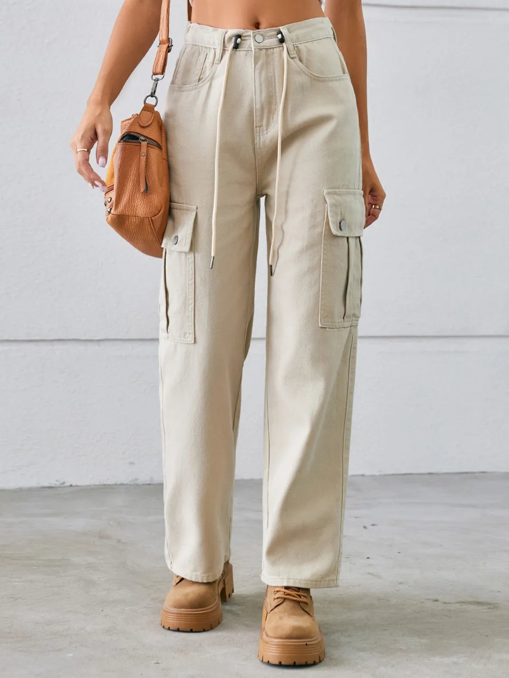 Drawstring Mid-Rise Waist Straight Cargo Jeans – Trendsi | ClozArt