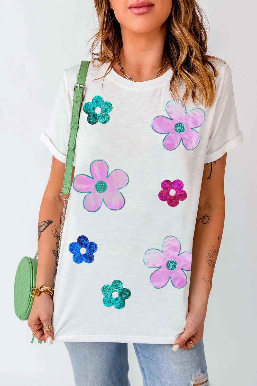 Flower Round Neck Short Sleeve T-Shirt – Trendsi | ClozArt