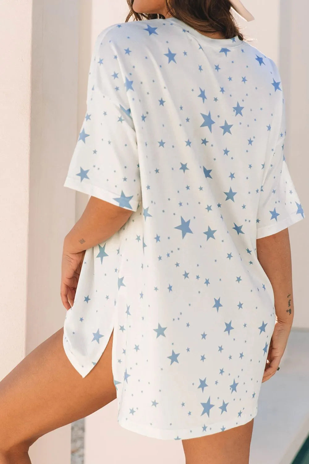 Stars Print Drop Shoulder Oversized T Shirt with Slits – Trendsi | ClozArt