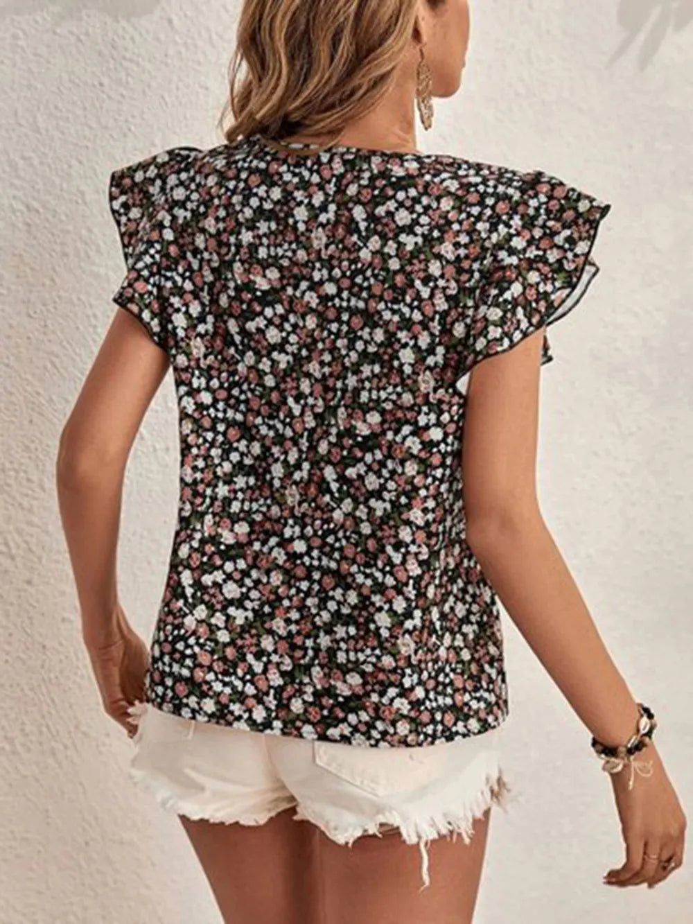 Ditsy Floral Round Neck Cap Sleeve Top – Trendsi | ClozArt