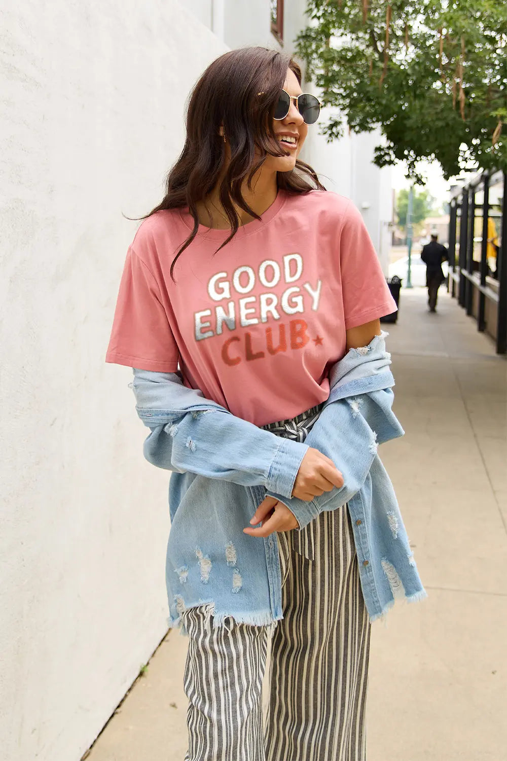 Simply Love Full Size GOOD ENERGY CLUB Short Sleeve T-Shirt – Trendsi | ClozArt