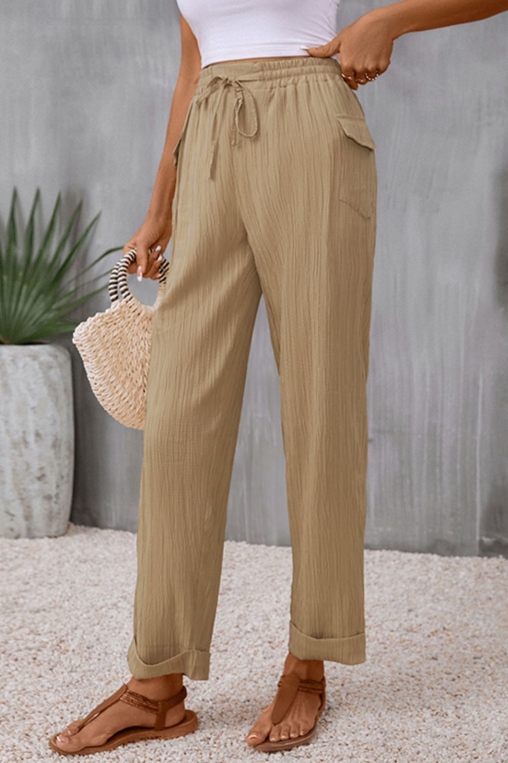 Perfee Tie Waist Pocketed Long Pants – Trendsi | ClozArt