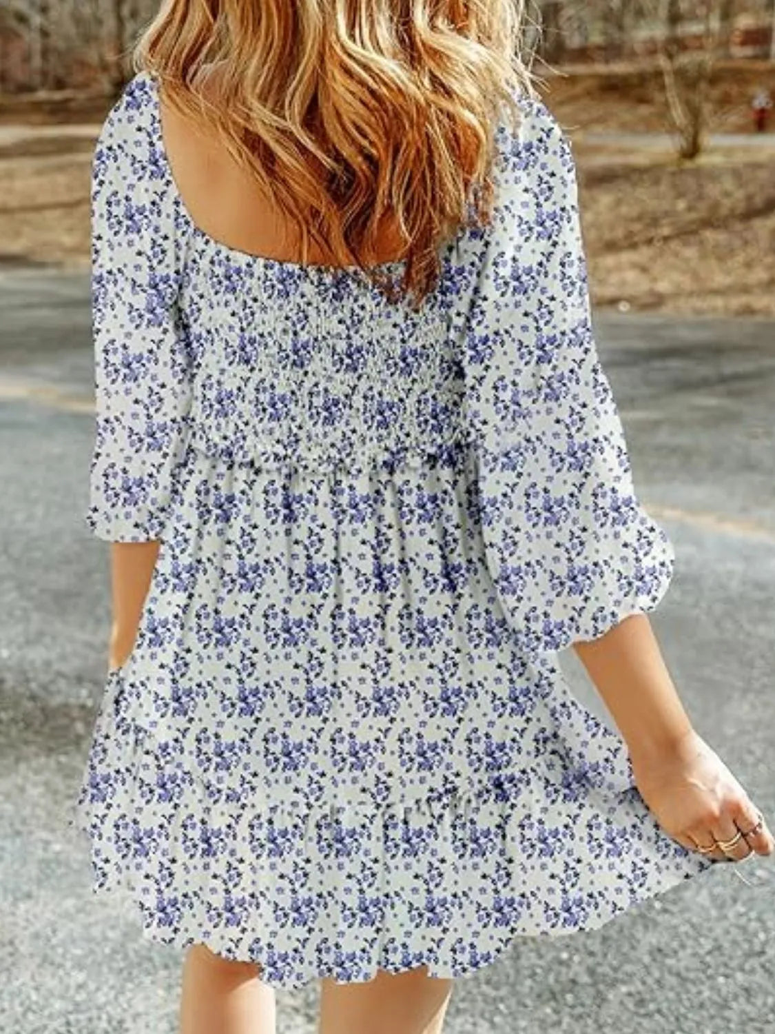 Smocked Floral Square Neck Dress – Trendsi | ClozArt