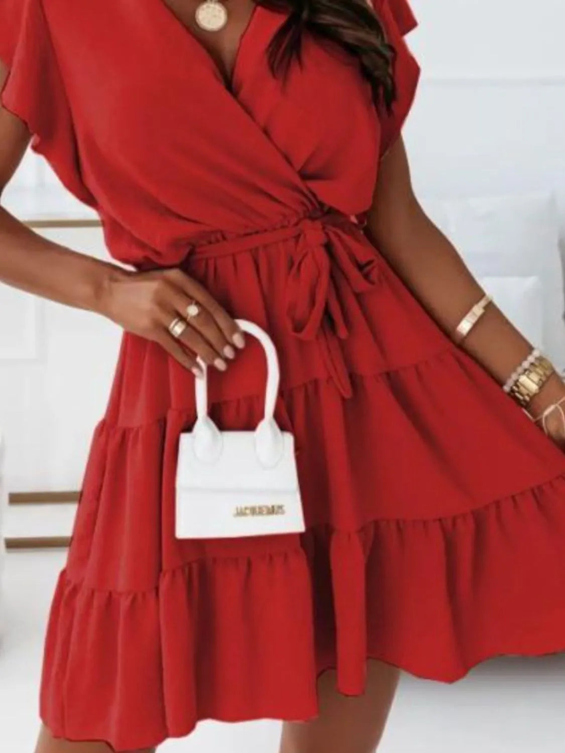 Ruffled Surplice Cap Sleeve Mini Dress – Trendsi | ClozArt