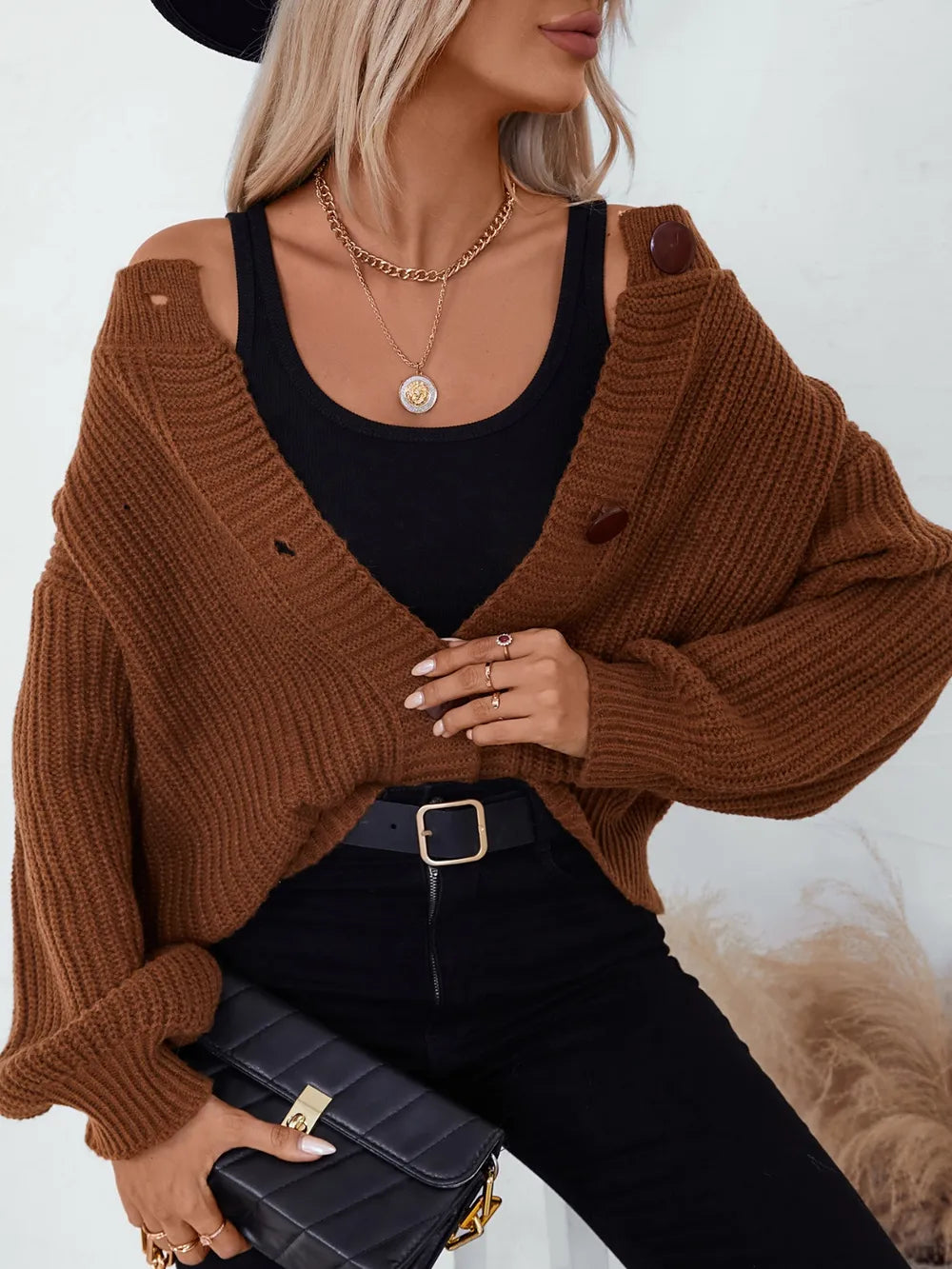 Button Down Long Sleeve Cardigan – Trendsi | ClozArt