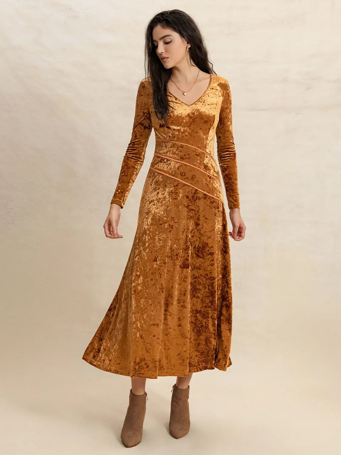 V-Neck Long Sleeve Midi Dress – Trendsi | ClozArt