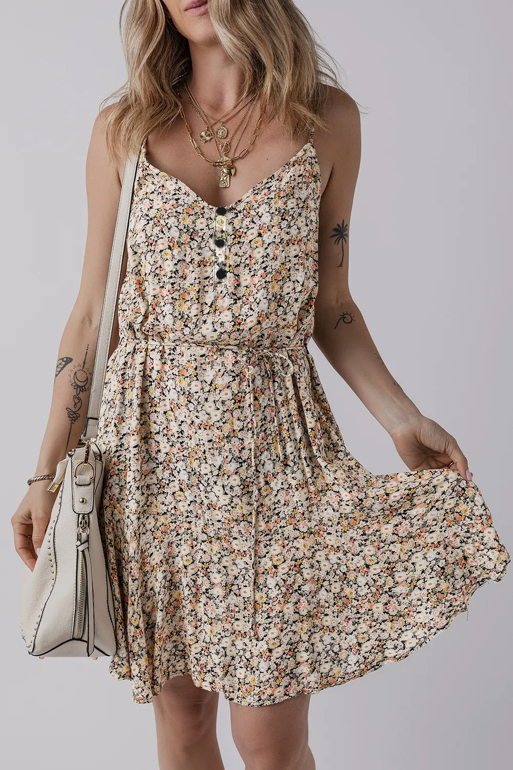Boho Floral Printed Tie Waist Flared Sundress – Trendsi | ClozArt