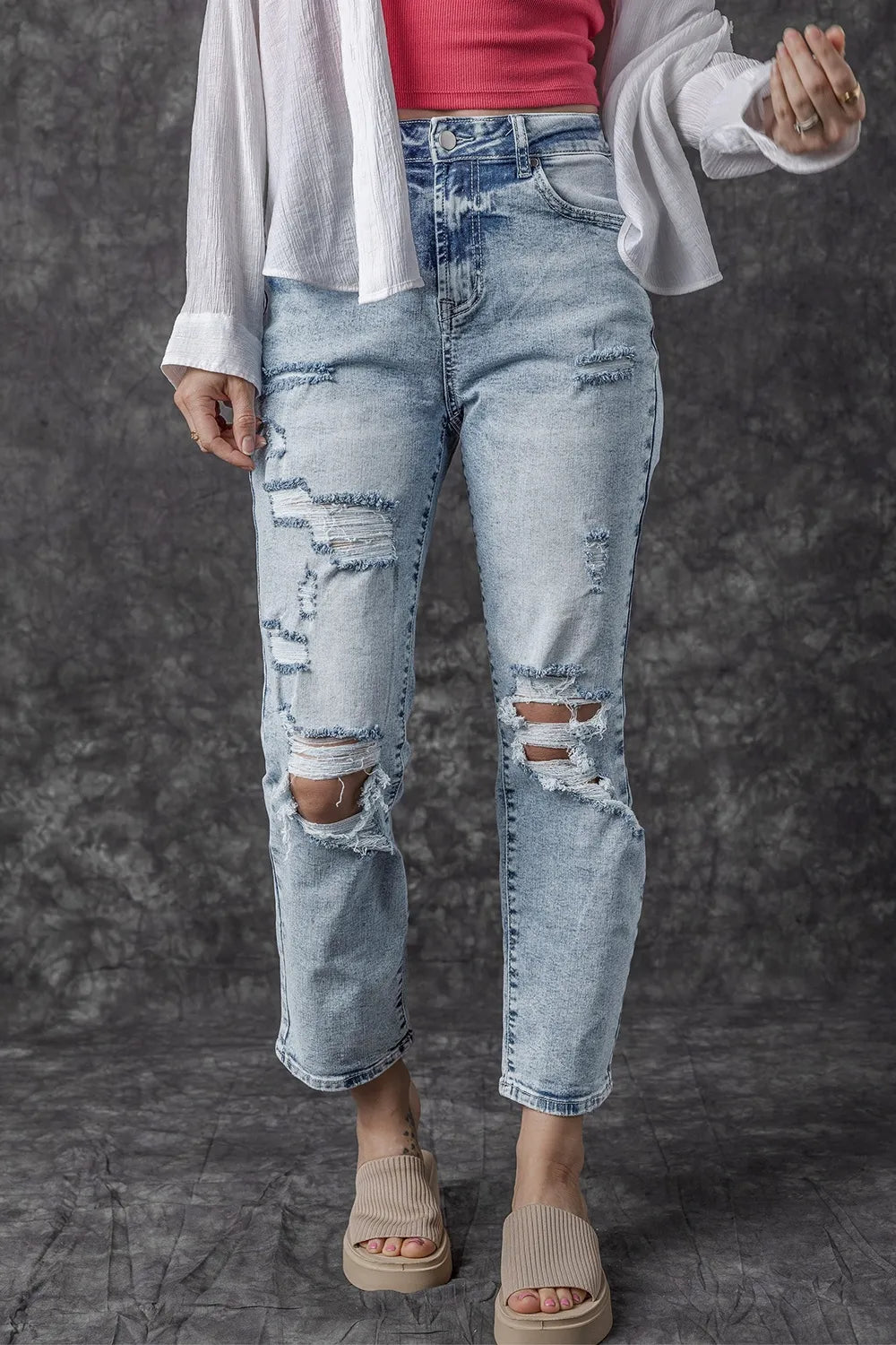 Distressed High Waist Jeans – Trendsi | ClozArt