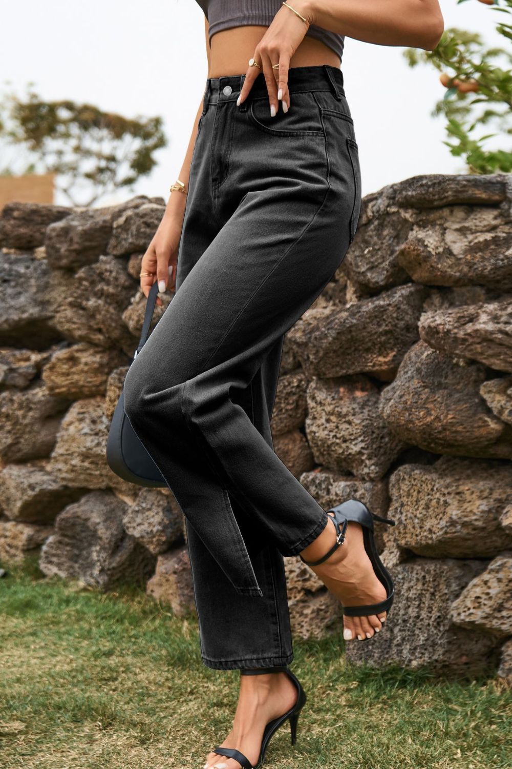 High Waist Loose Fit Ankle Slit Jeans – Trendsi | ClozArt