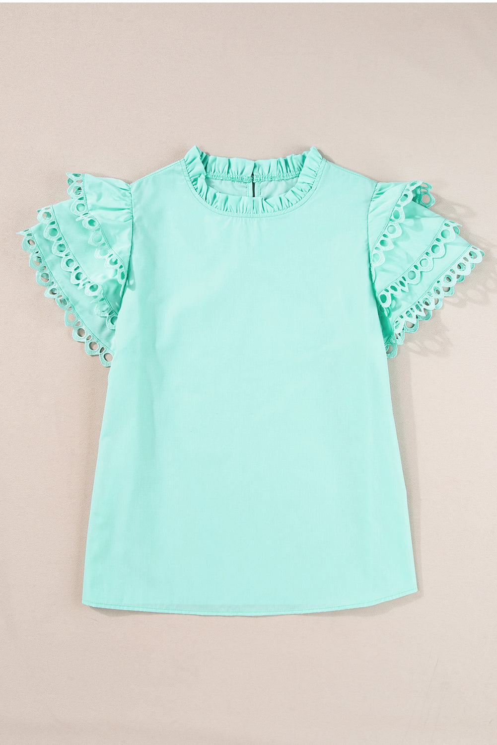 Beau Blue Layered Cap Sleeve Frill Neck Blouse – Shewin | ClozArt