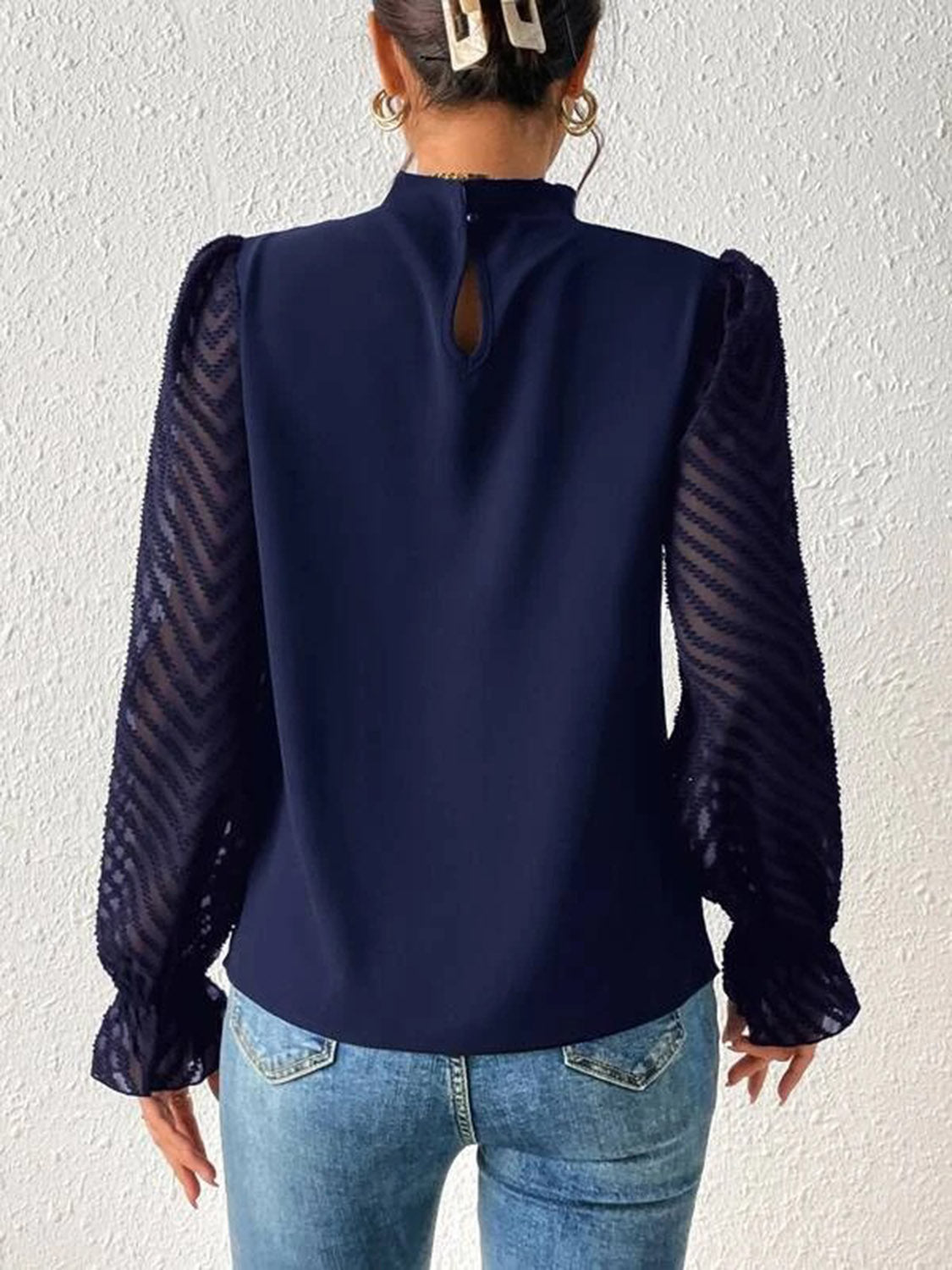 Mock Neck Flounce Sleeve Blouse – Trendsi | ClozArt