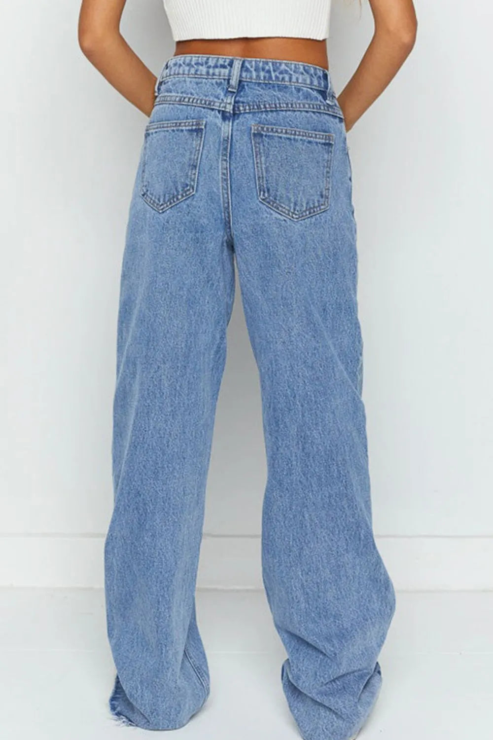Mid Rise Asymmetrical Waist Wide Leg Jeans – Trendsi | ClozArt