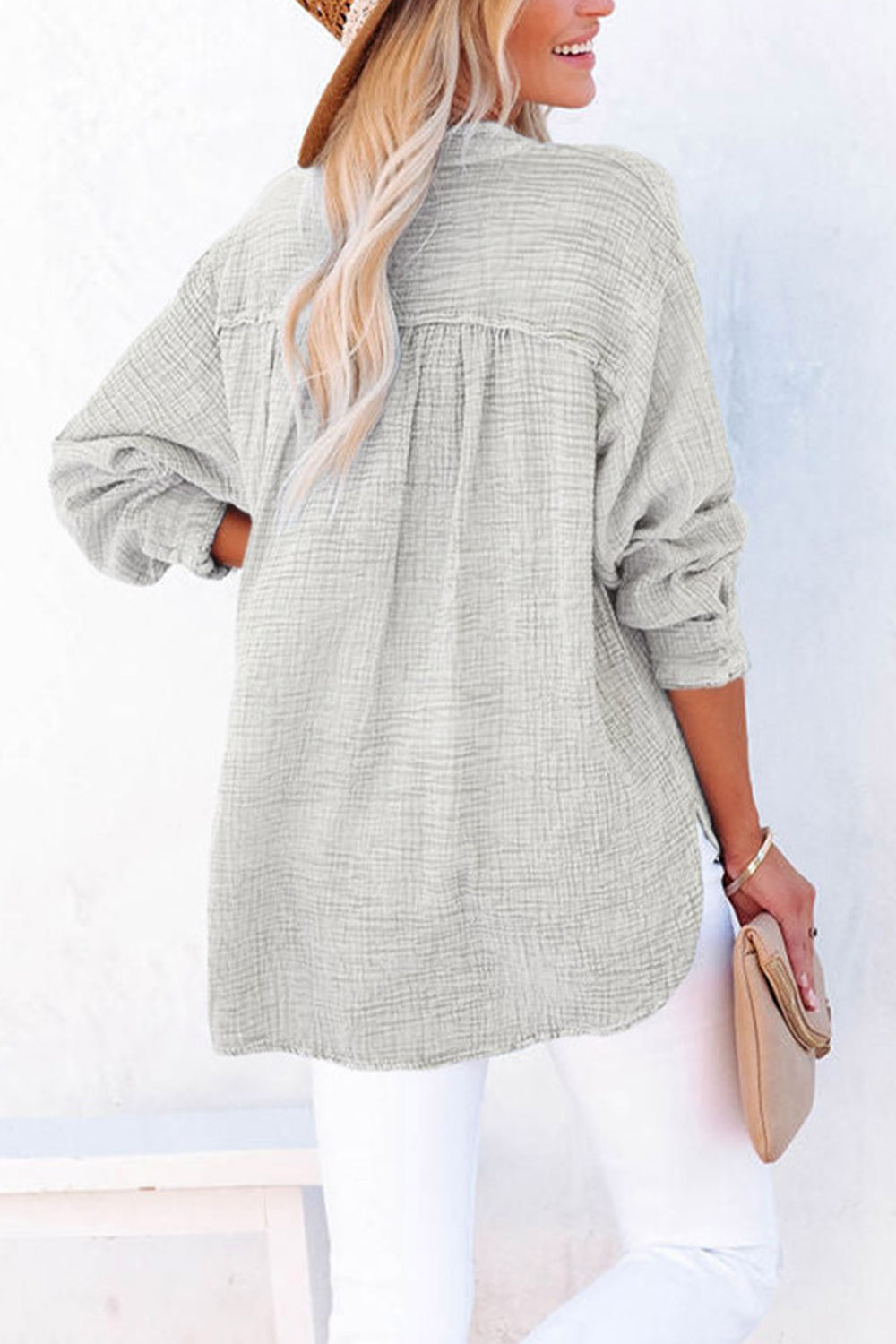 Buttoned Long Sleeve Blouse – Trendsi | ClozArt