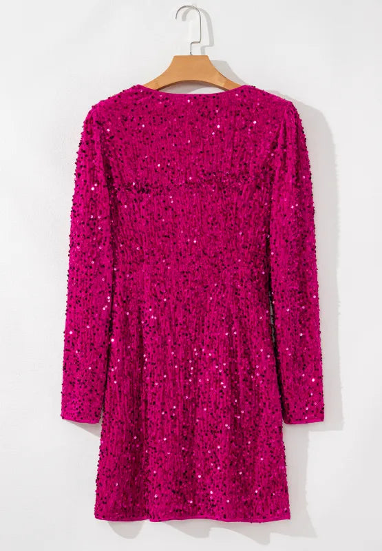 Sequin Surplice Long Sleeve Mini Dress – Trendsi | ClozArt