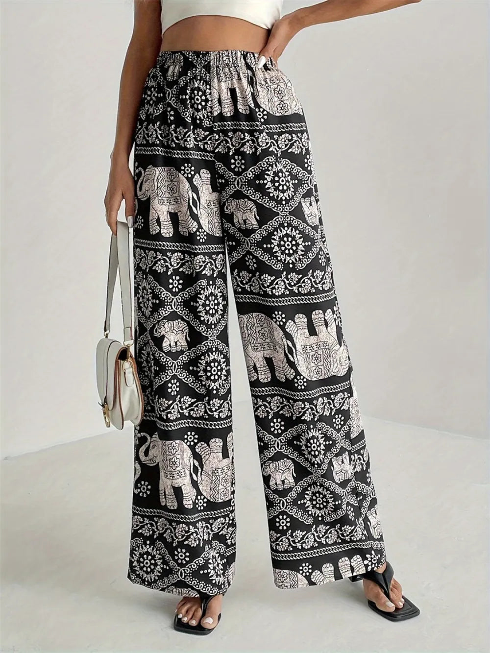 Printed Wide Leg Elastic Waist Pants – Trendsi | ClozArt