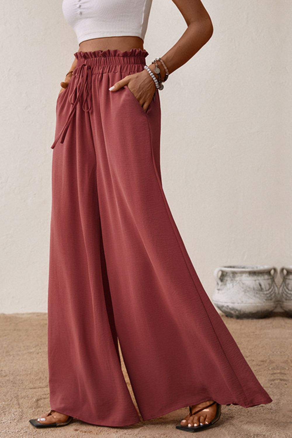 Perfee Smocked Paperbag Waist Wide Leg Pants – Trendsi | ClozArt