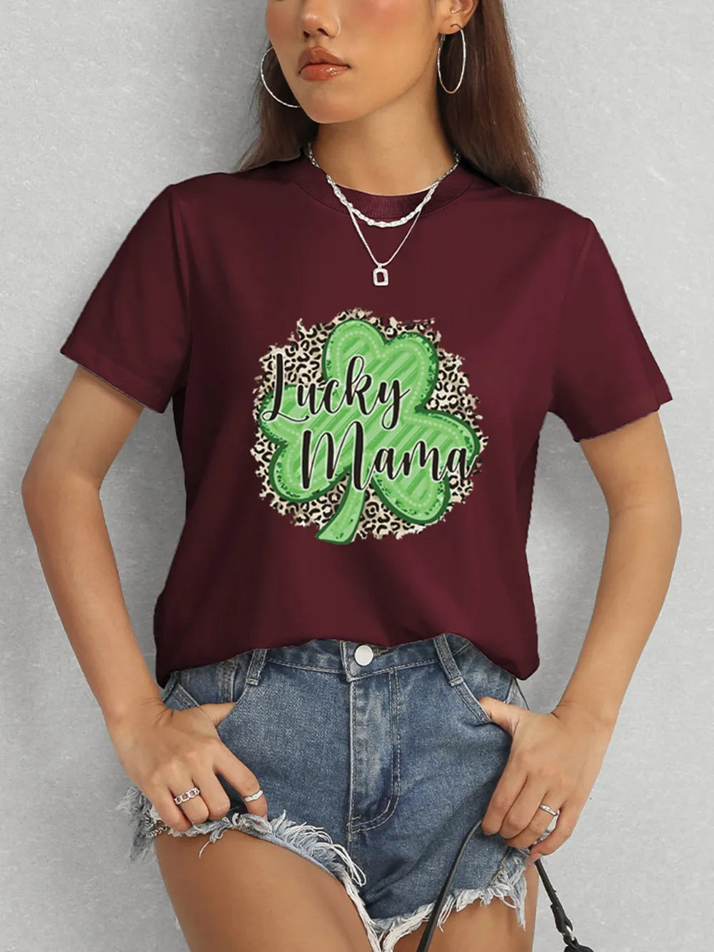 LUCKY MAMA Round Neck T-Shirt – Trendsi | ClozArt