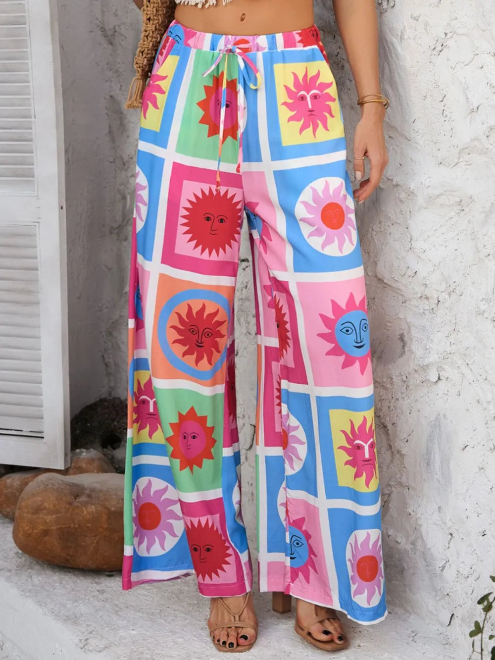 Devine Drawstring Printed Wide Leg Pants – Trendsi | ClozArt