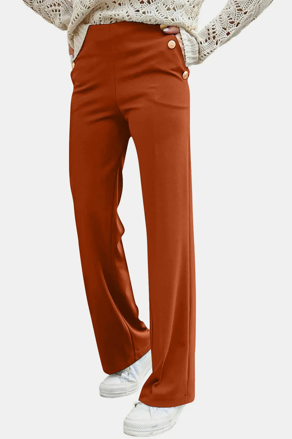 Decorative Button High Rise Pants – Trendsi | ClozArt