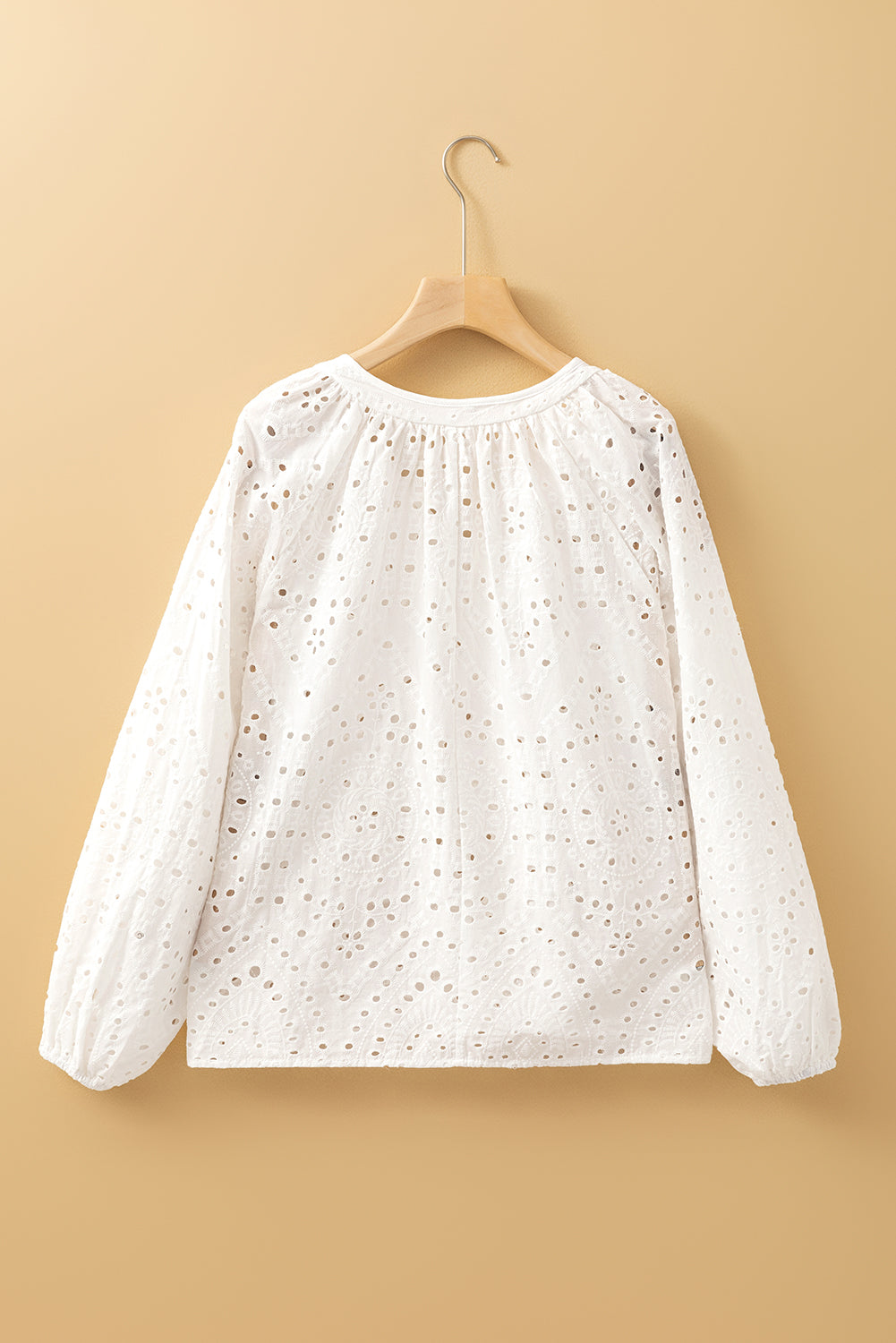 White Eyelet Embroidered Puff Sleeve V Neck Blouse – Shewin | ClozArt