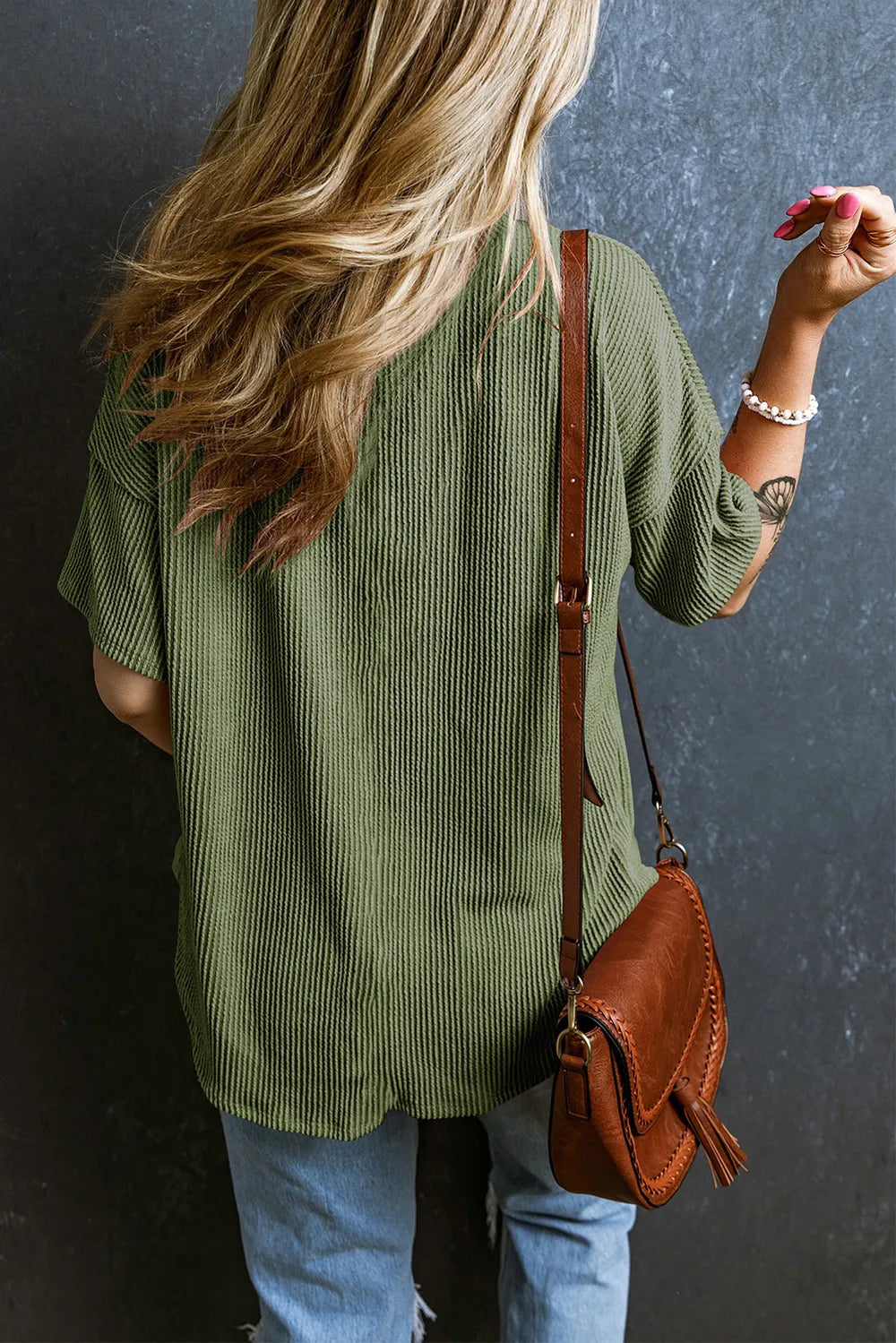 Textured V-Neck Dropped Shoulder T-Shirt – Trendsi | ClozArt