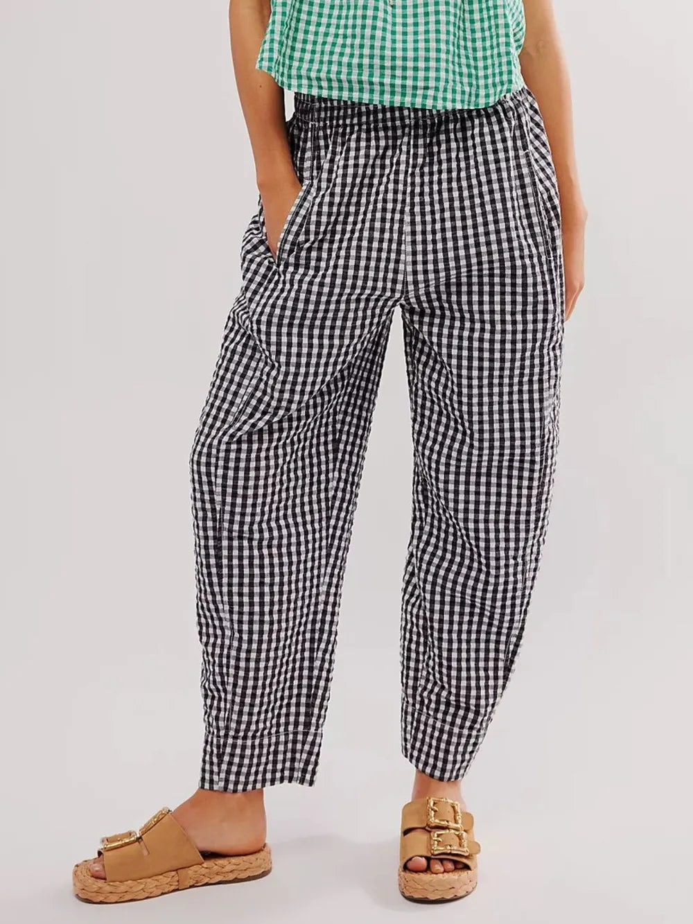 Plaid Elastic Waist Pants – Trendsi | ClozArt