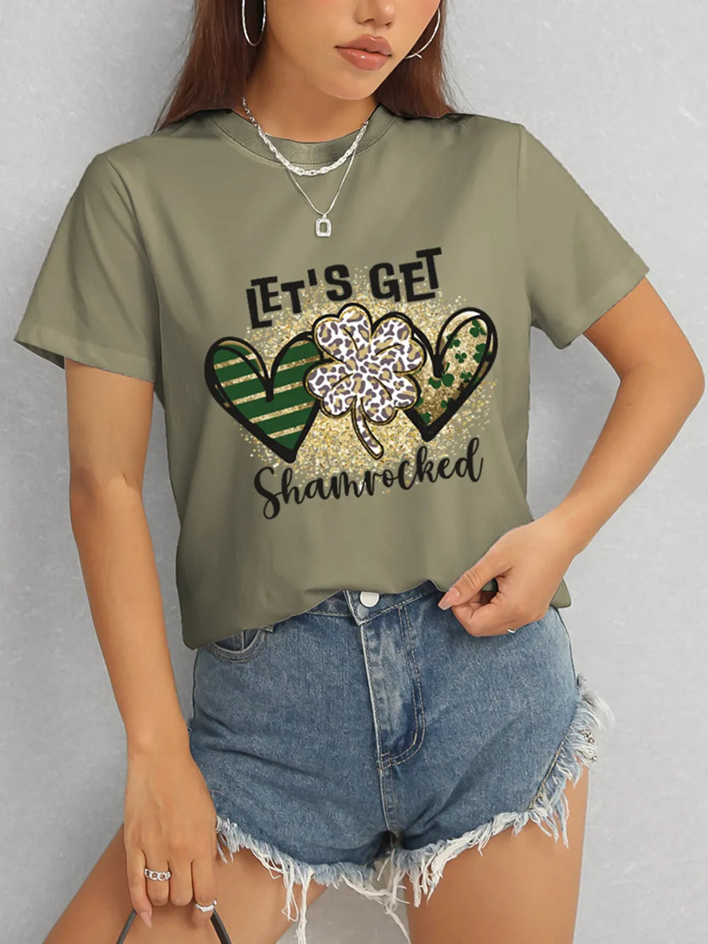 Lucky Clover Round Neck Short Sleeve T-Shirt – Trendsi | ClozArt