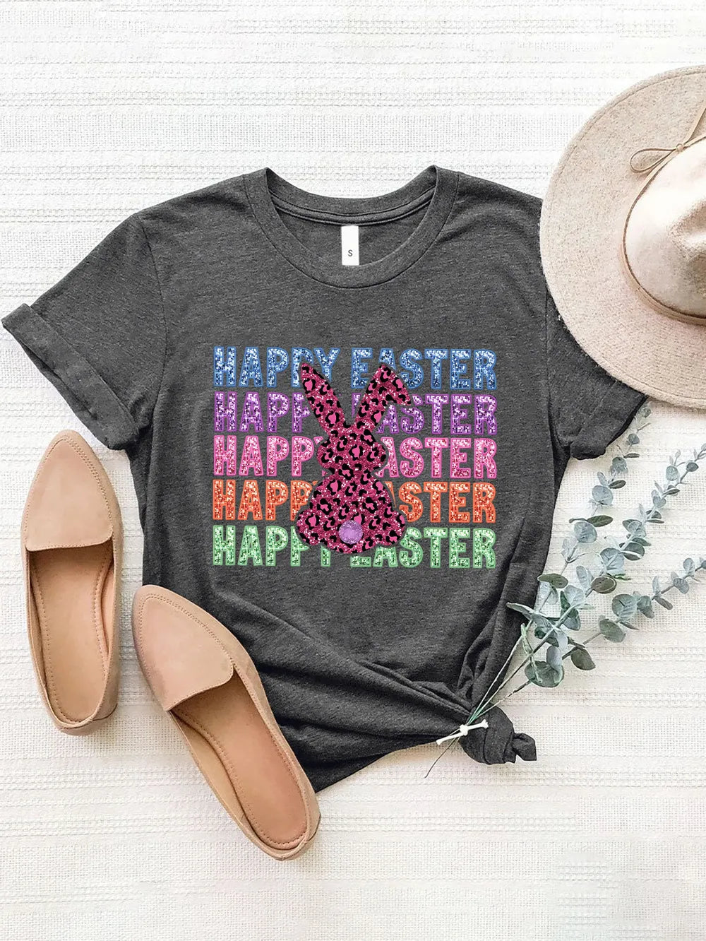 HAPPY EASTER Round Neck Short Sleeve T-Shirt – Trendsi | ClozArt
