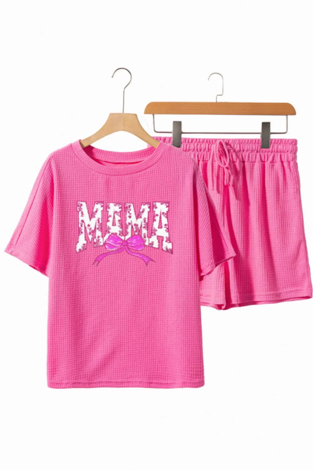 Waffle Sequin Floral MAMA Bow Graphic Top and Shorts Set – Trendsi | ClozArt