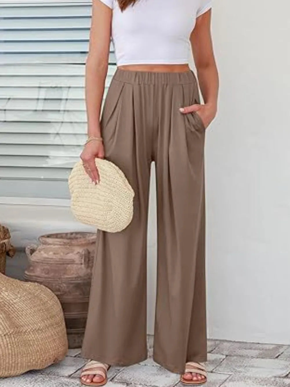 Elastic Waist Wide Leg Pants – Trendsi | ClozArt