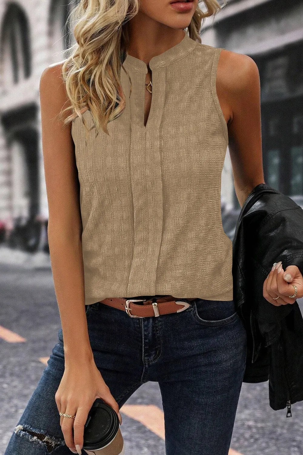 Textured Notched Tank – Trendsi | ClozArt