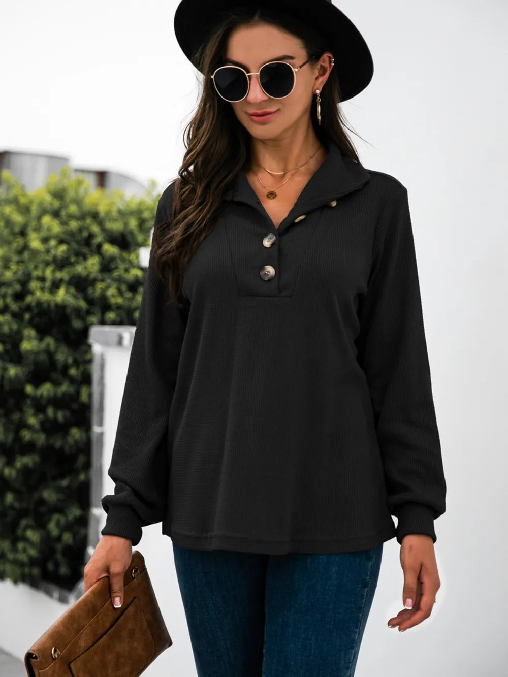 Half Button Long Sleeve T-Shirt – Trendsi | ClozArt