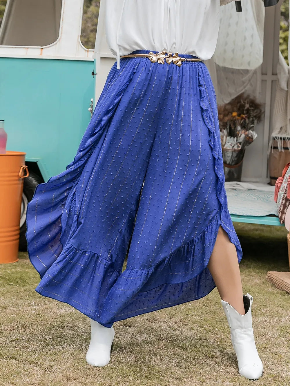 Plus Size Swiss Dot Ruffled Wide Leg Pants – Trendsi | ClozArt
