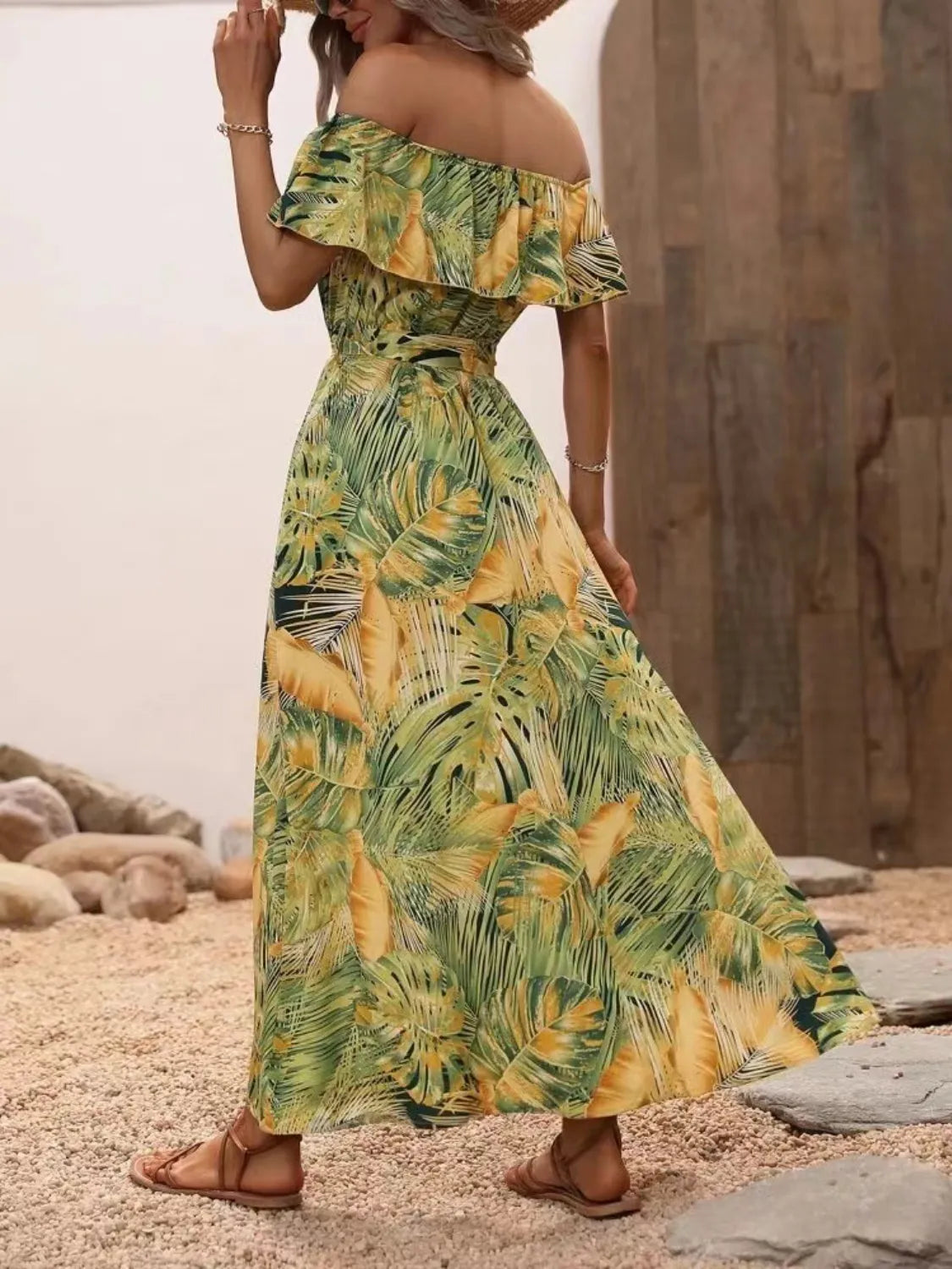 Ruffled Printed Off Shoulder Maxi Dress – Trendsi | ClozArt