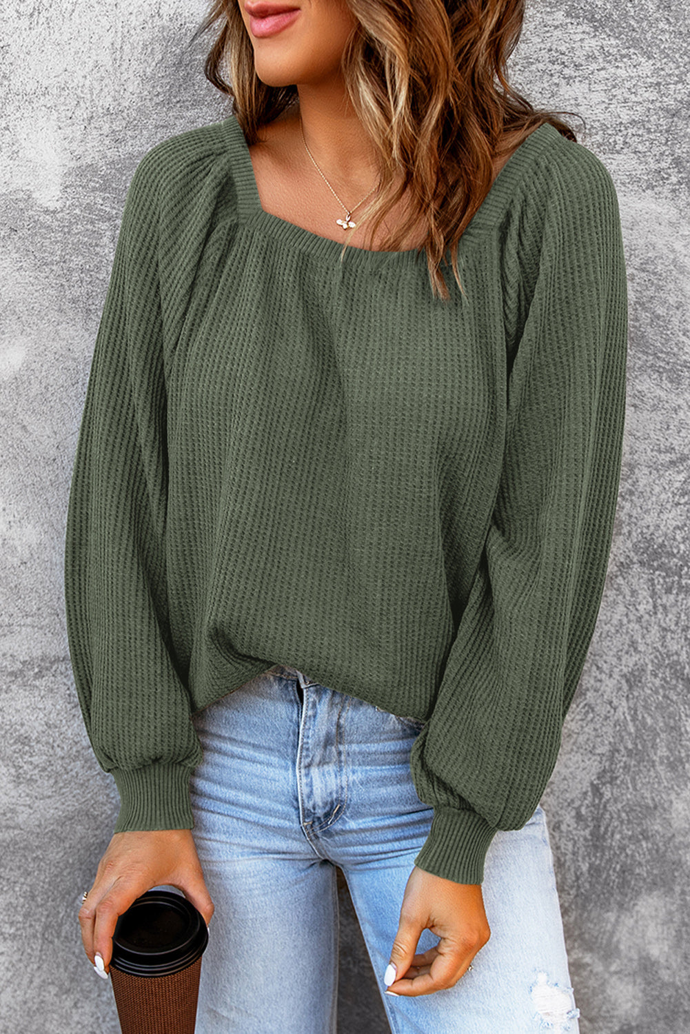 Square Neck Waffle-Knit Top – Trendsi | ClozArt