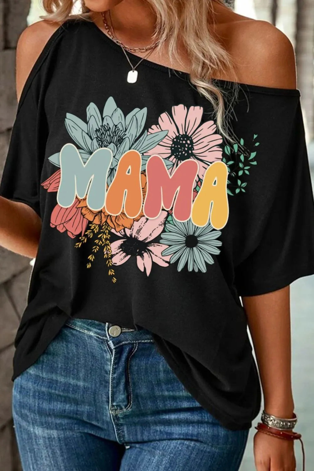 MAMA One Shoulder Half Sleeve T-Shirt – Trendsi | ClozArt