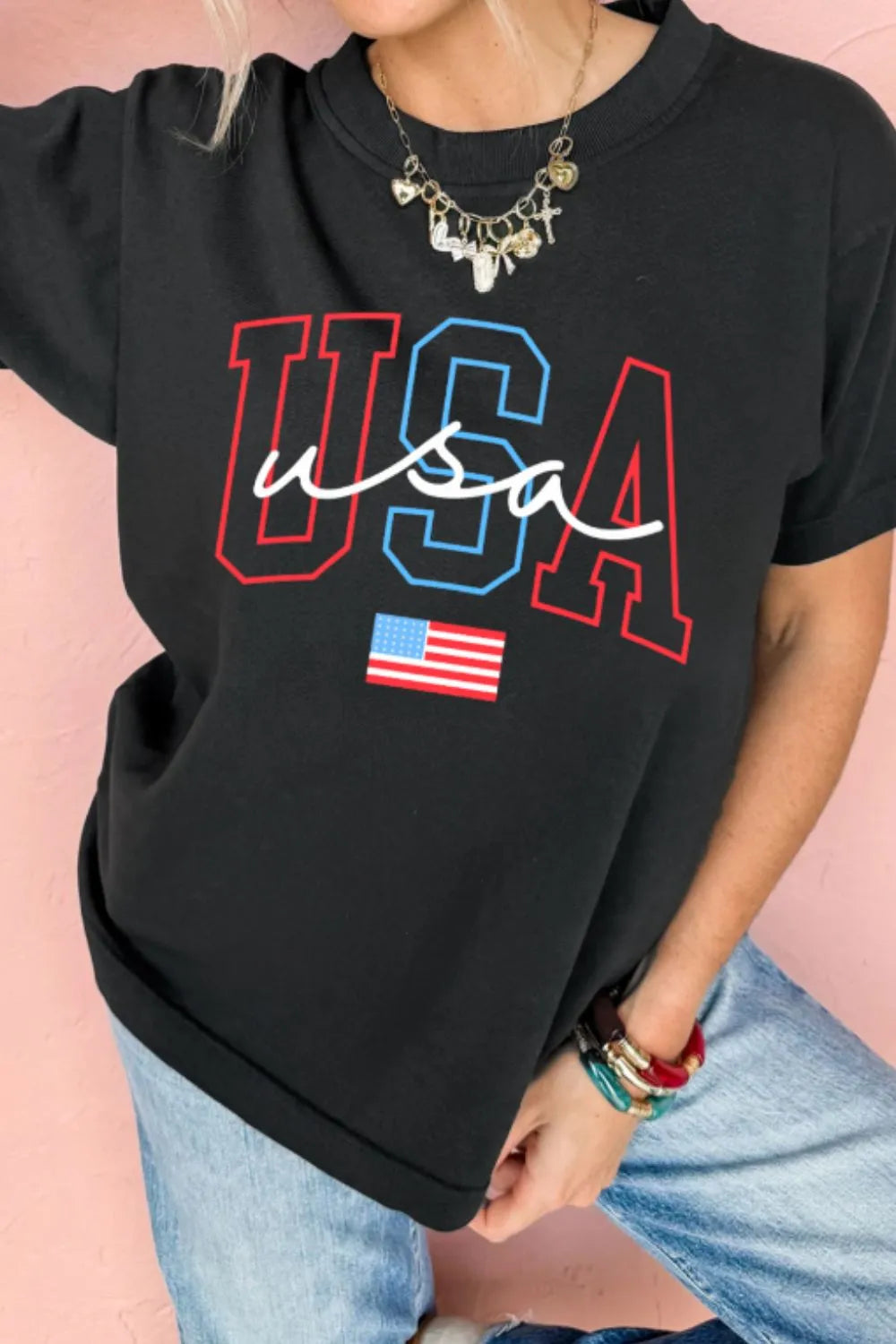 USA Round Neck Short Sleeve T-Shirt – Trendsi | ClozArt