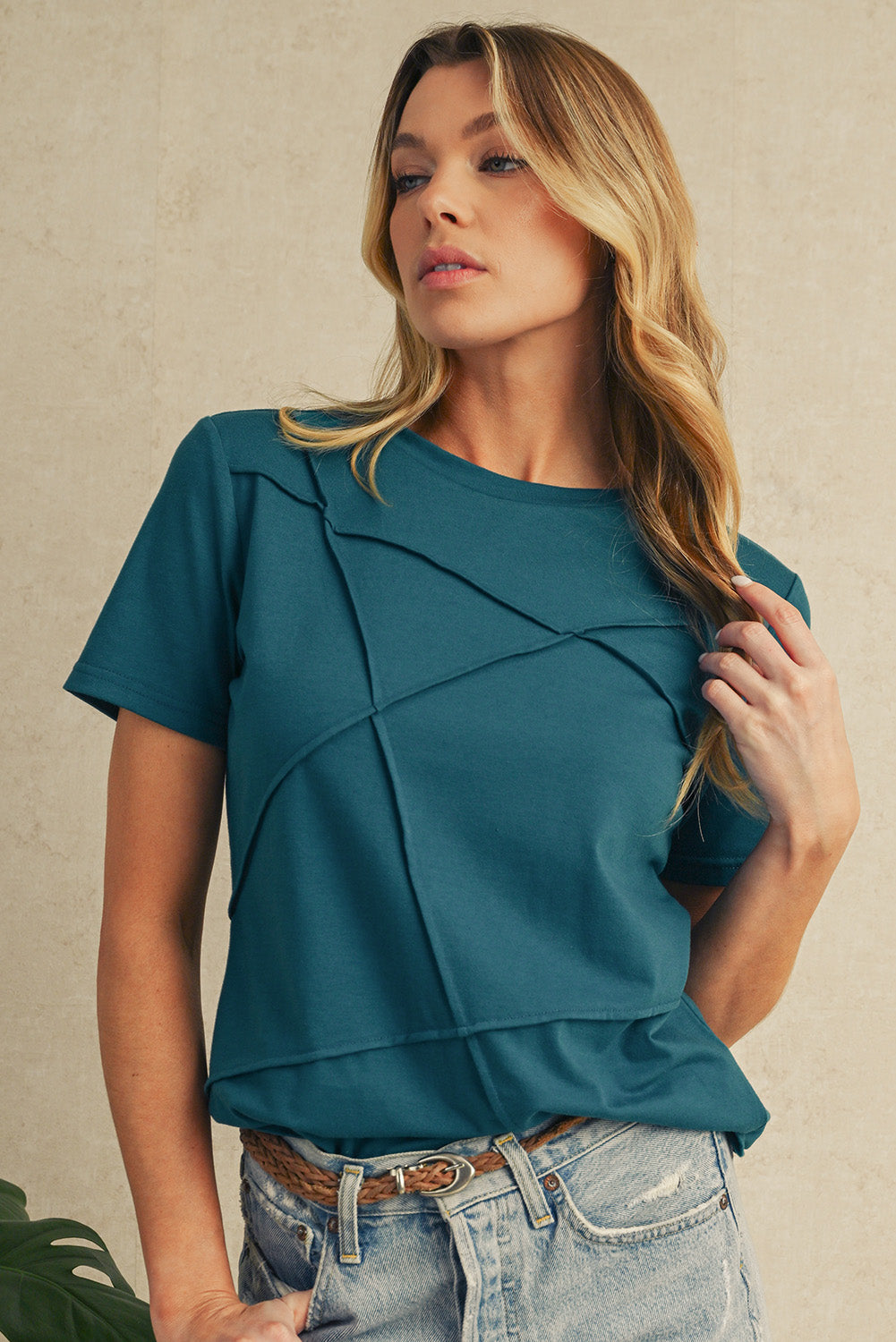 Dirty Blue Solid Color Round Neck T Shirt – Shewin | ClozArt